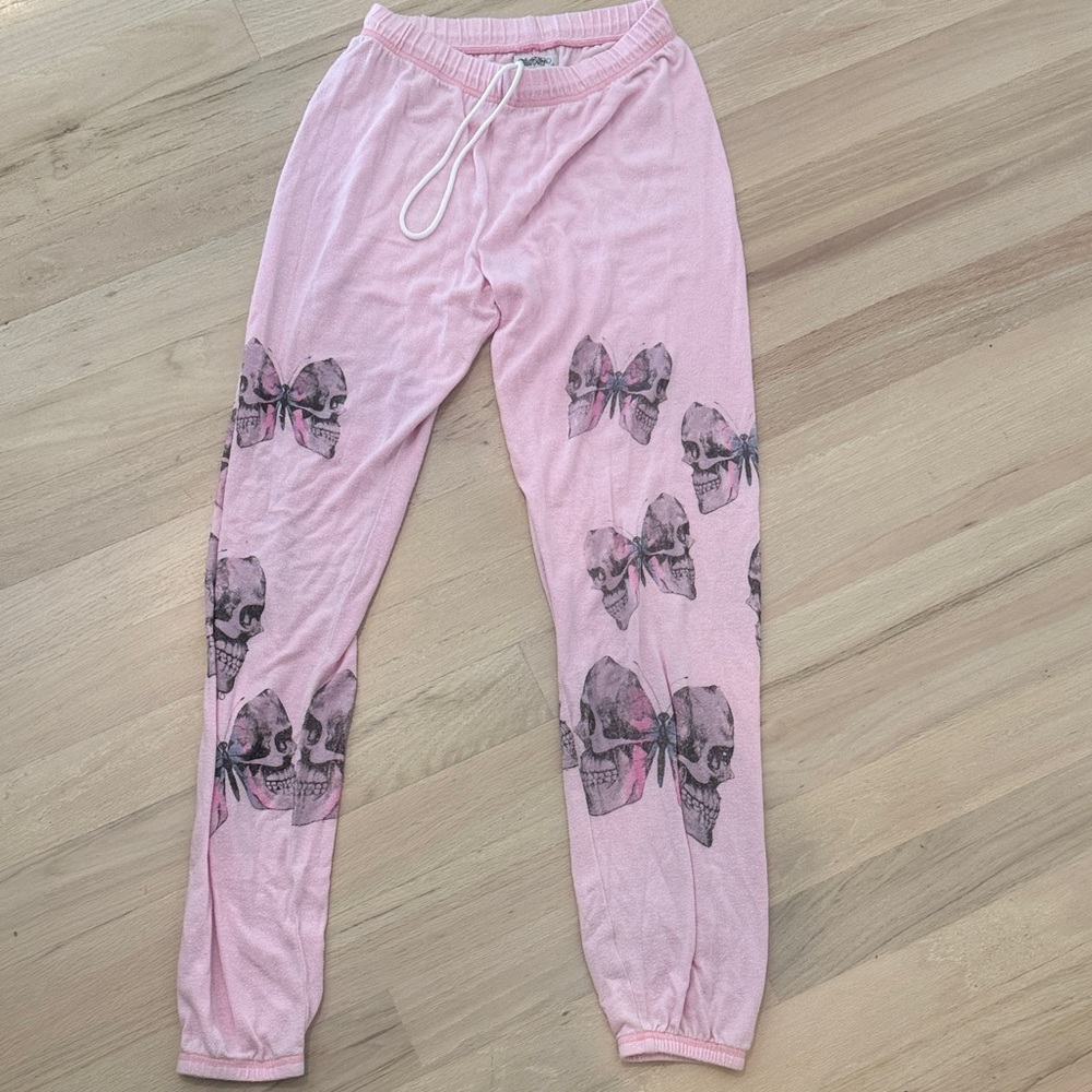 Lauren Moshi Pink Skull & Bow Jogger Pants